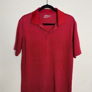 Nike Red and White Striped Polo Shirt